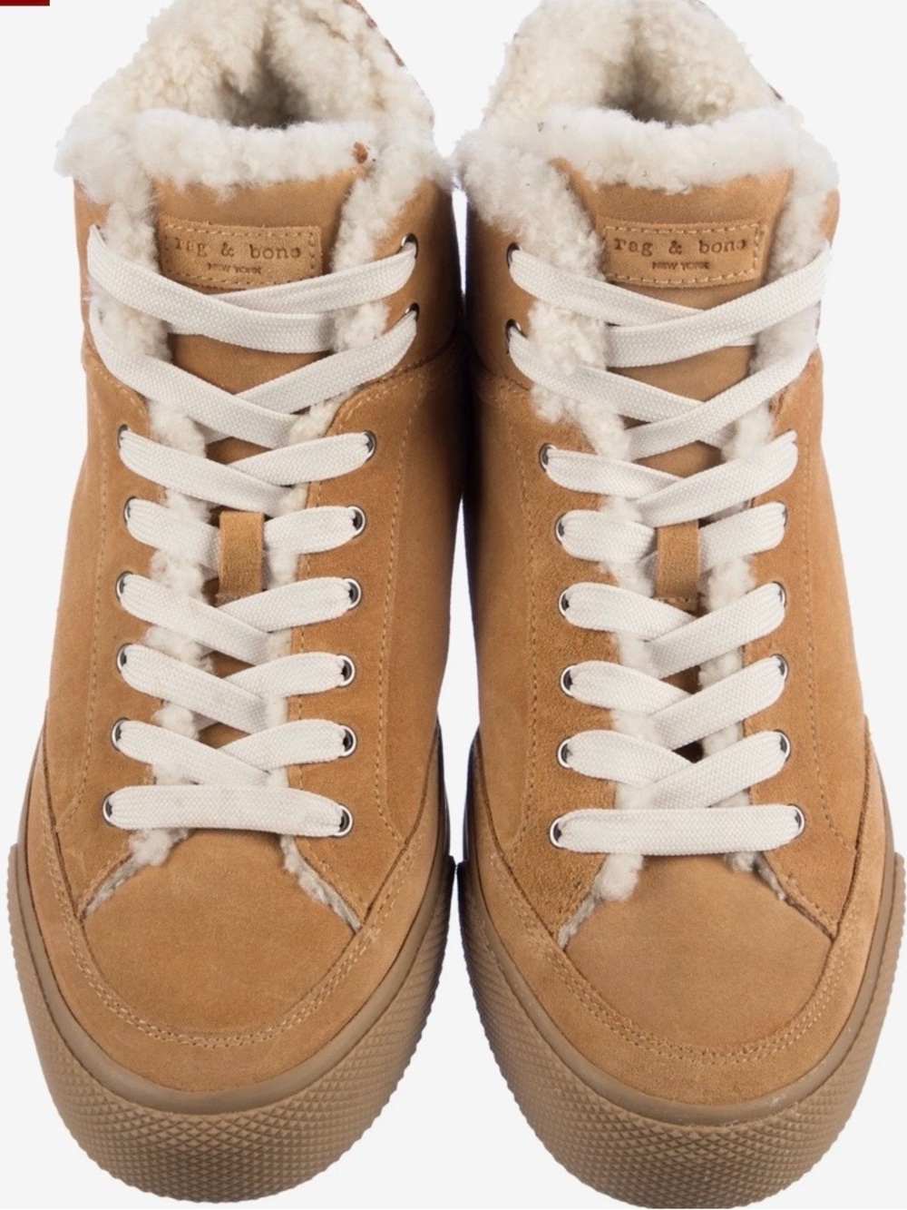 rag & bone Tan Suede Shearling-Lined Lace-Up Boots